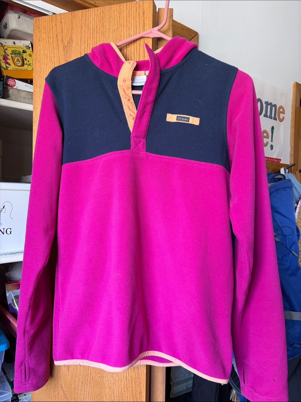 Columbia Hot Pink and Navy Fleece Snap Pullover